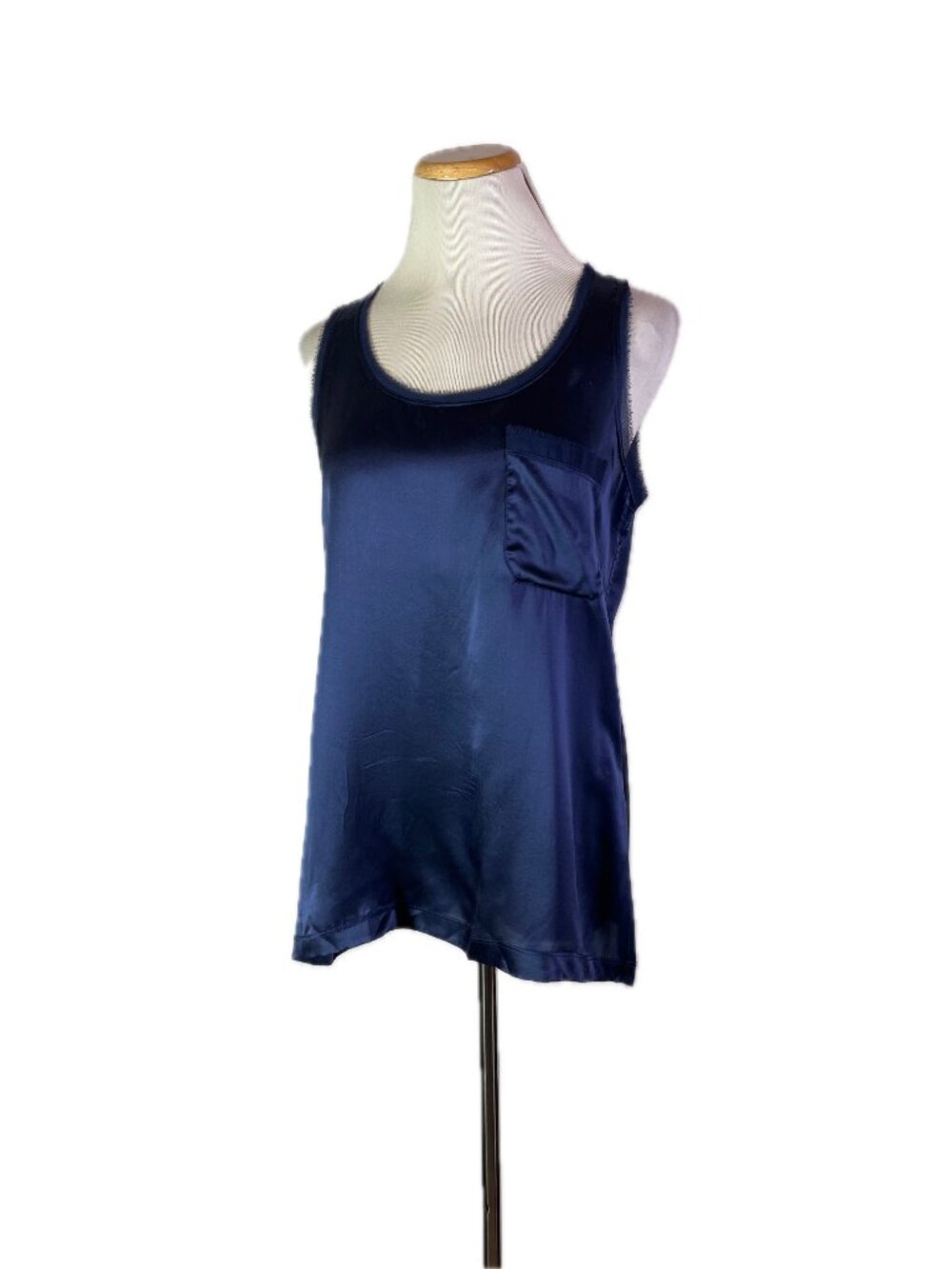 ...trinity Size M Navy Blue Satin Silk Sleeveless Tank Top *Flaw